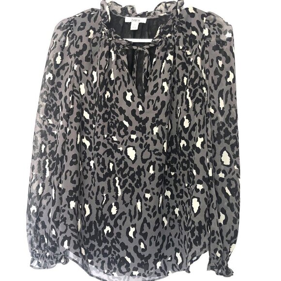 NWT Bar III Blouse Top Black Gray Ruffle Detial Size XS String Tie at Collar NEW - Picture 1 of 9